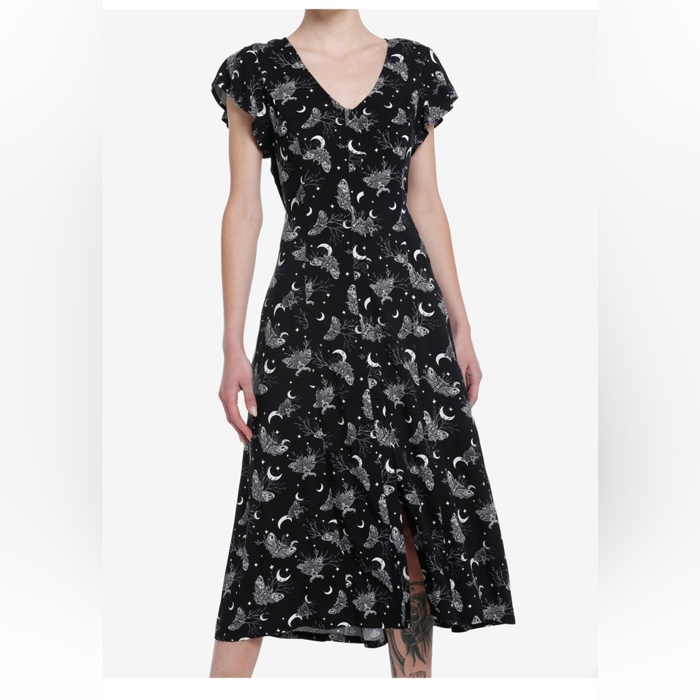 Cosmic Aura Witchy Moth Midi Dress